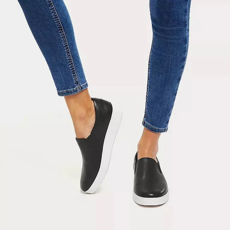 Fitflop Rally Leather Slip on Skate Sneakers Black